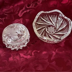 Duo - crystal lidded trinket box and pinwheel crystal trinket dish